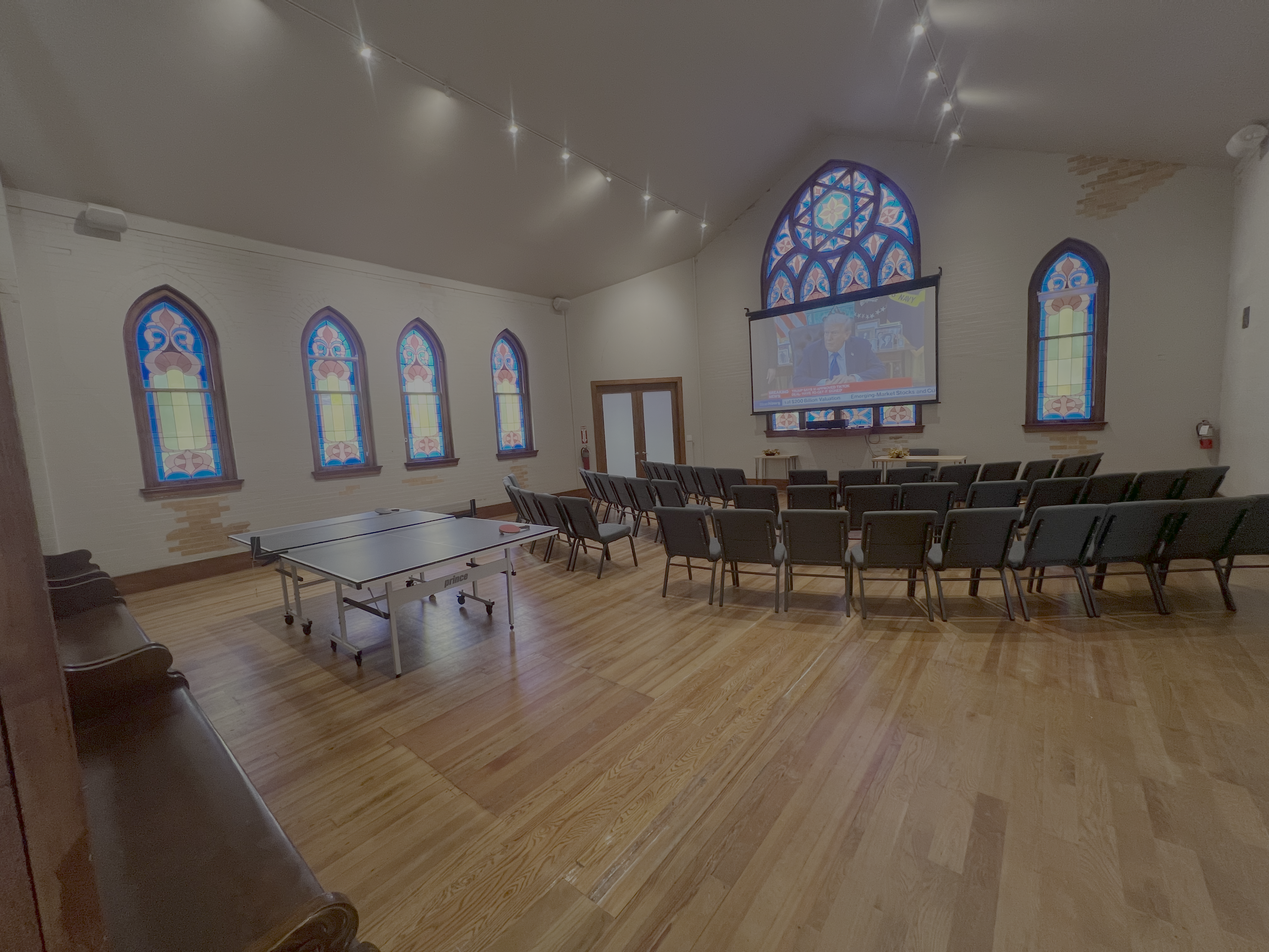 Event space with projector and flexible seating
